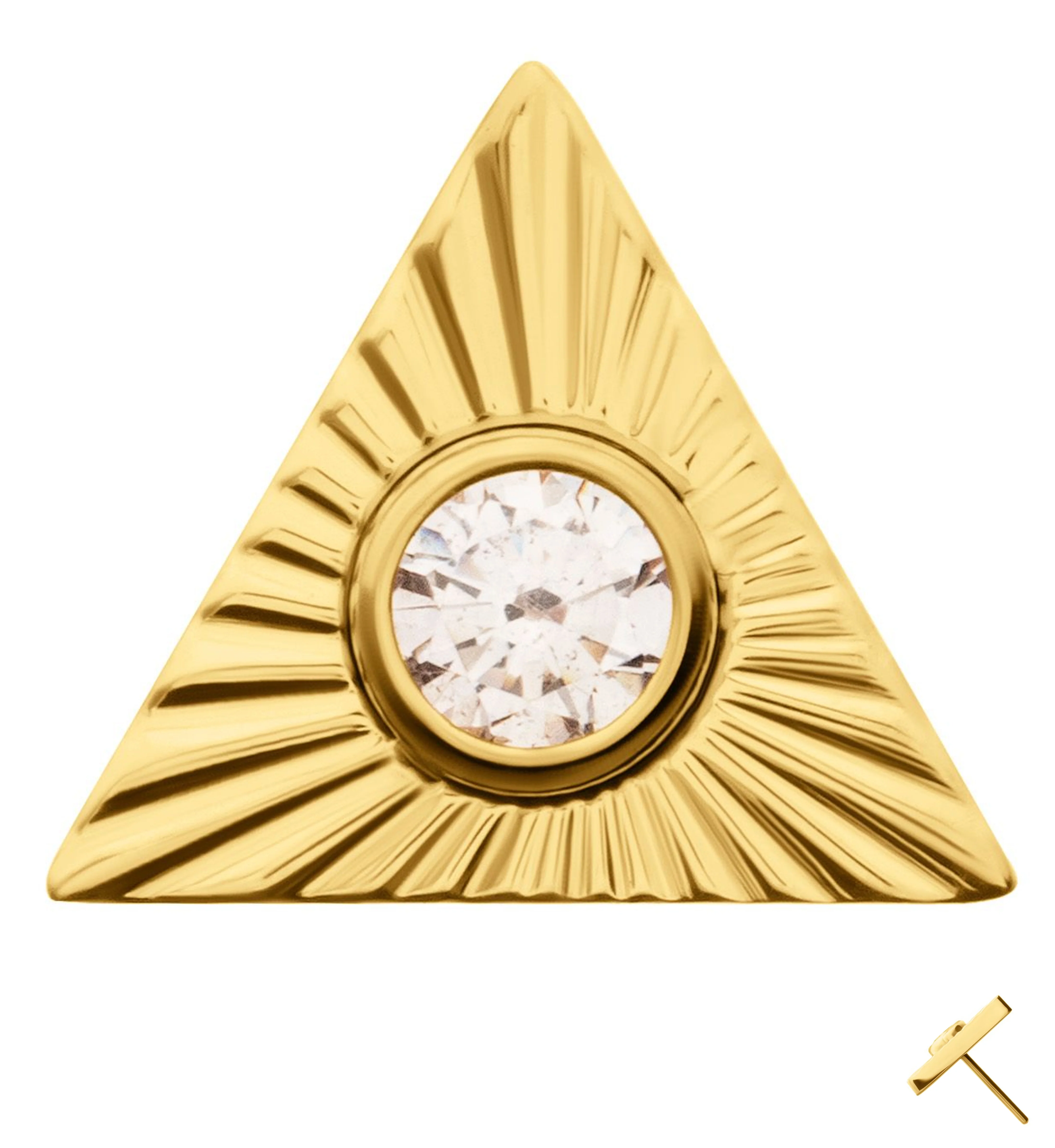 24kt Gold PVD Score Triangle Clear CZ Threadless Titanium Top
