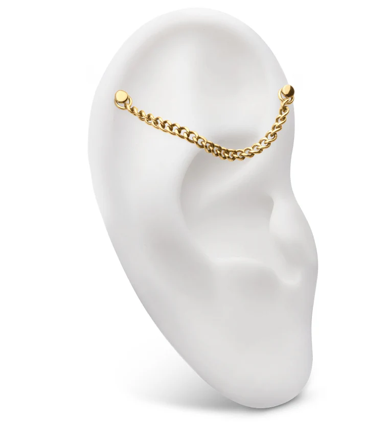 24kt Gold PVD Curb Titanium Nose & Cartilage Piercing Chain - Image 2