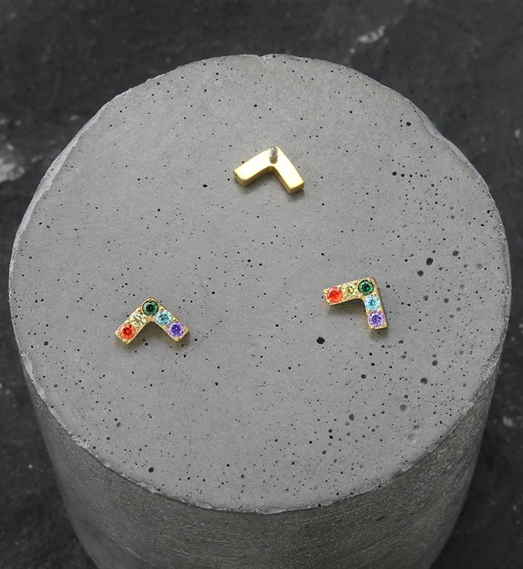 24kt Gold PVD Dart Rainbow CZ Internally Threaded Titanium Top - Image 2