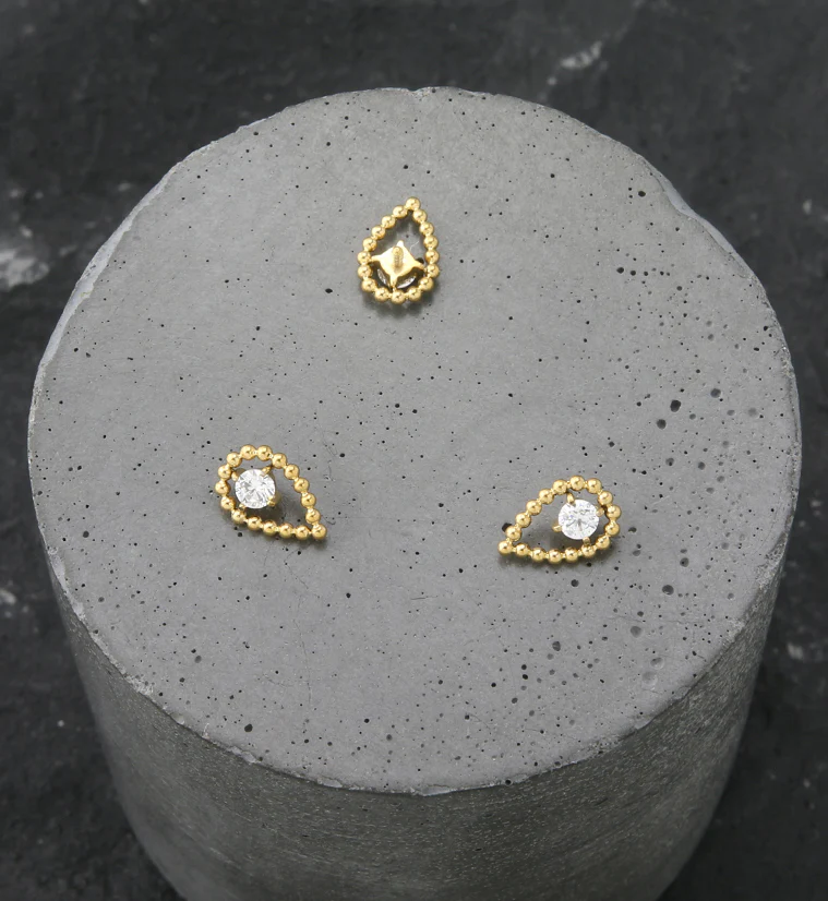 24kt Gold PVD Droplet CZ Internally Threaded Titanium Top - Image 2