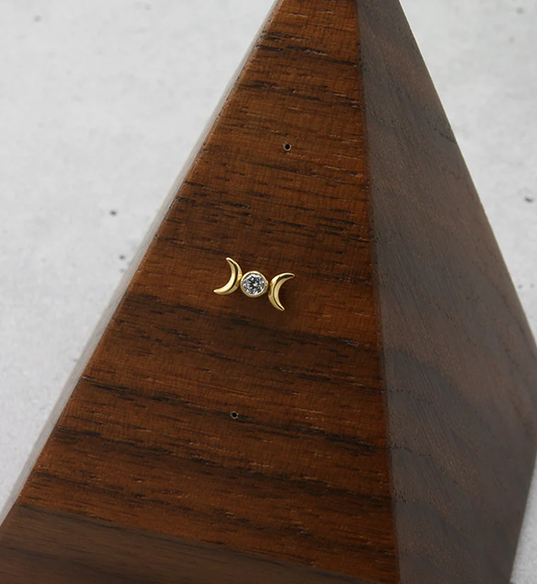 24kt Gold PVD Double Crescent CZ Titanium Threadless Top - Image 2