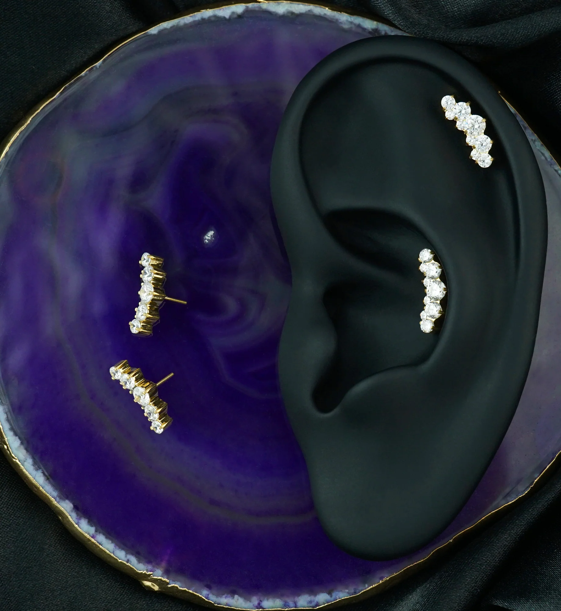 24kt Gold PVD Double CZ Arch Titanium Threadless Top - Image 2