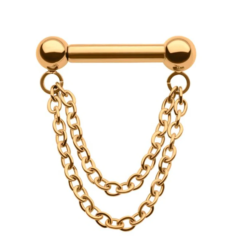 24kt Gold PVD Double Dangle Chain Threadless Barbell