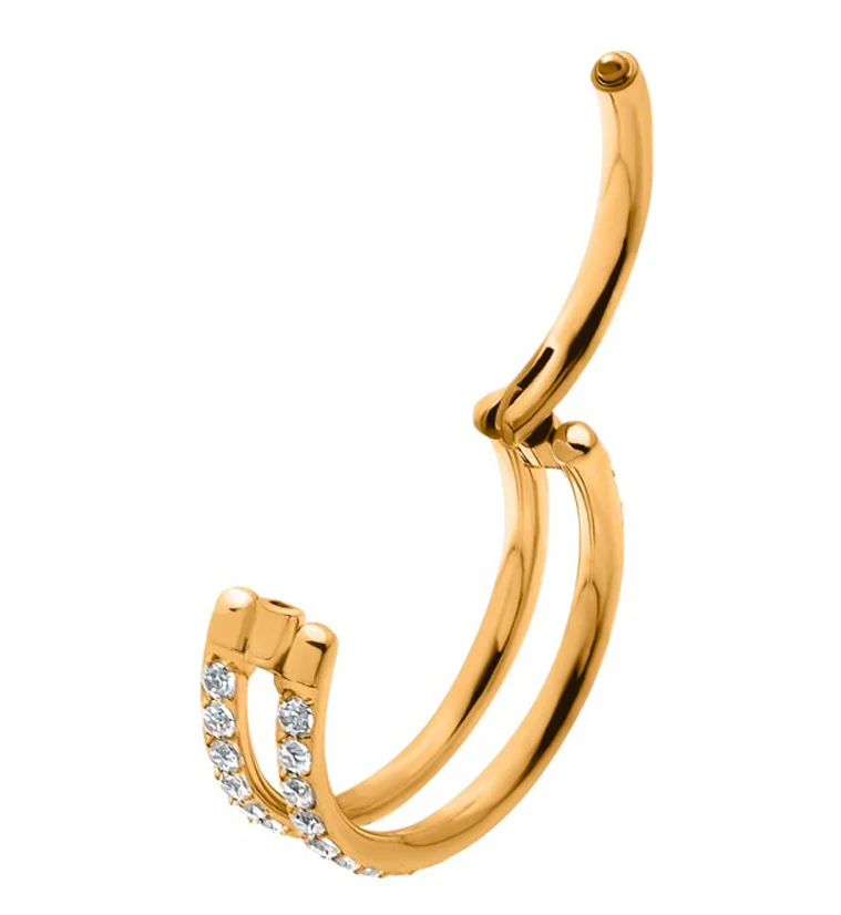 24kt Gold PVD Double Interval CZ Row Titanium Hinged Segment Ring - Image 3