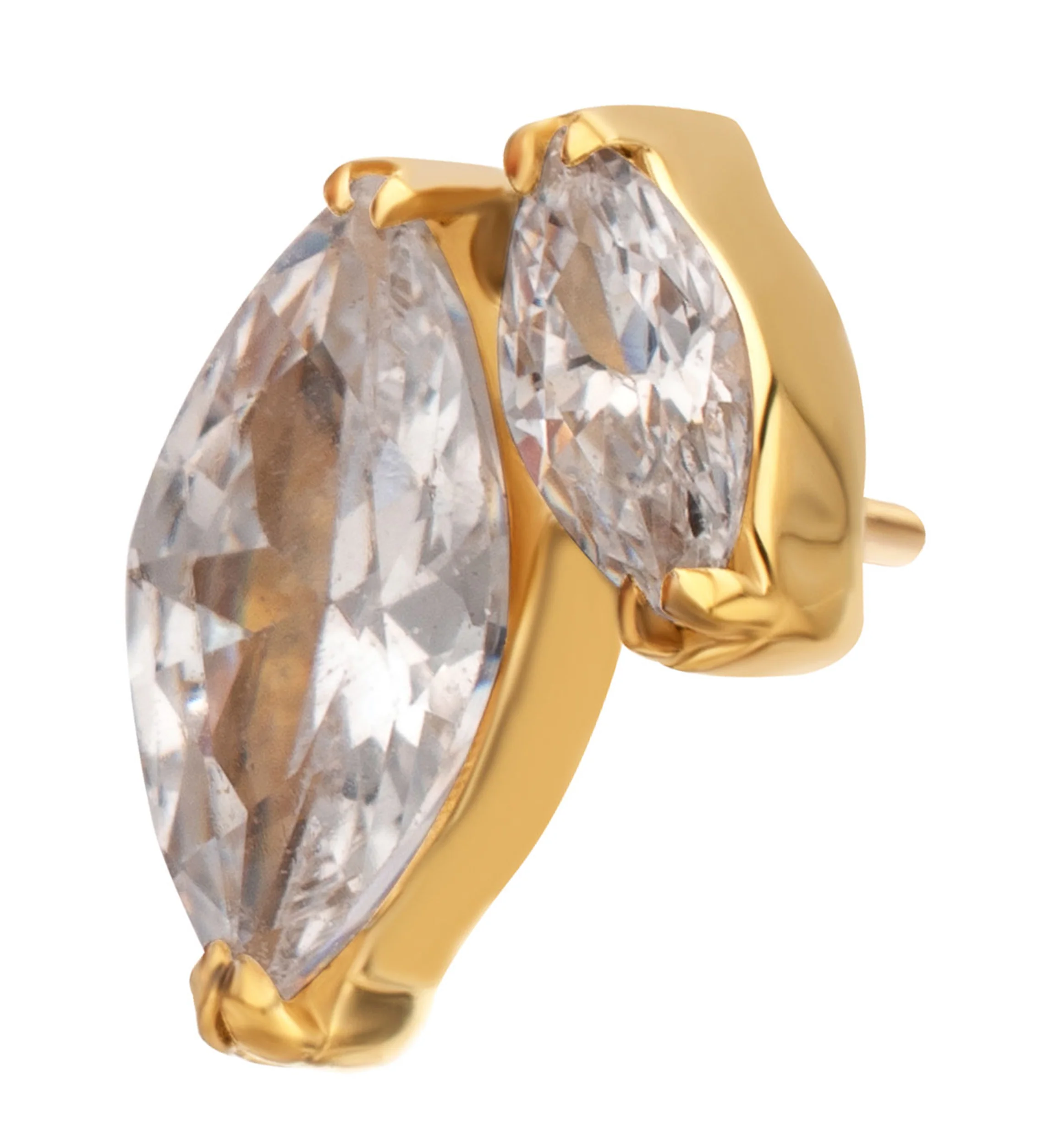 24kt Gold PVD Double Marquise Clear CZ Titanium Threadless Top