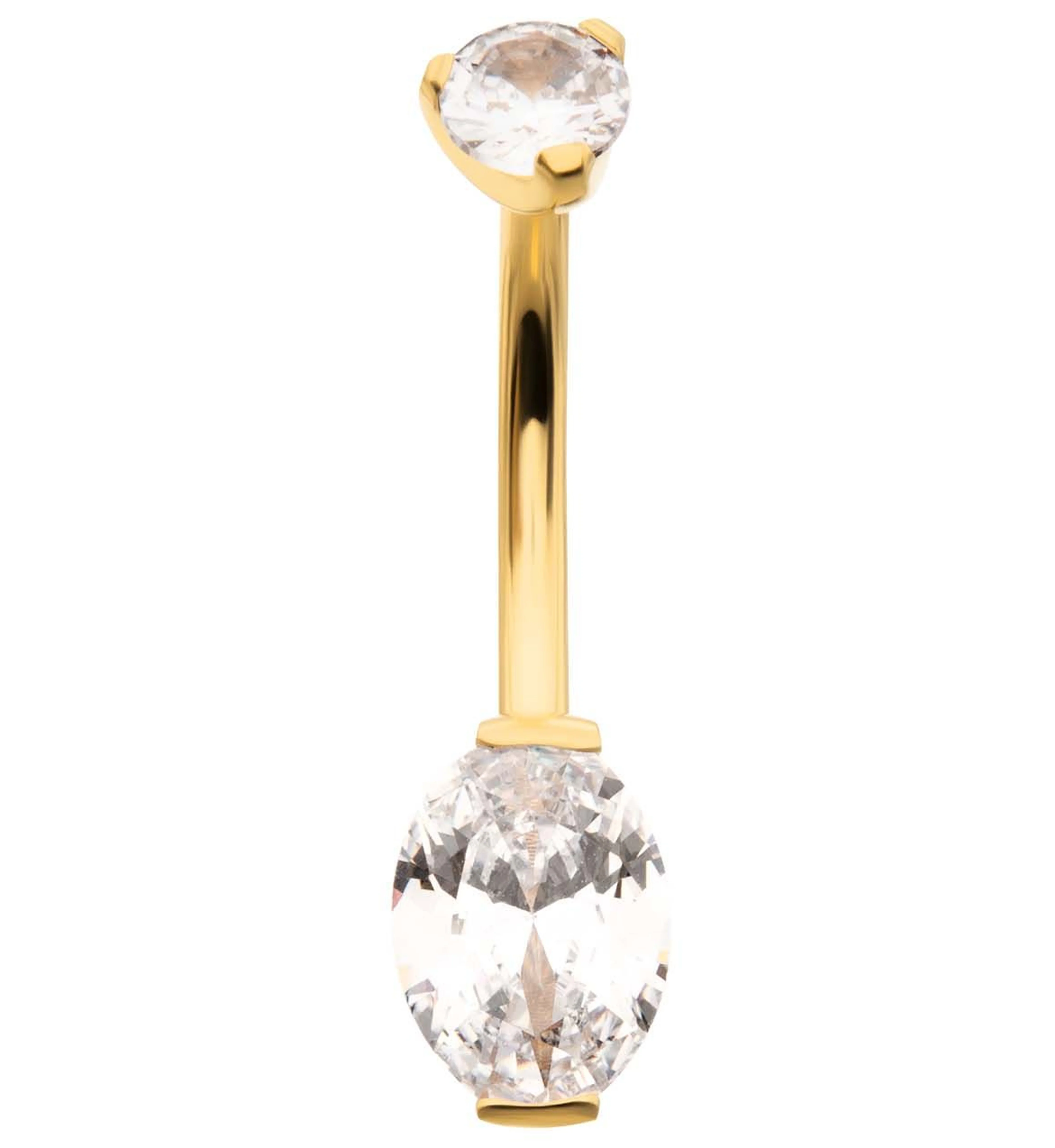 24kt Gold PVD Double Oval CZ Titanium Belly Button Ring
