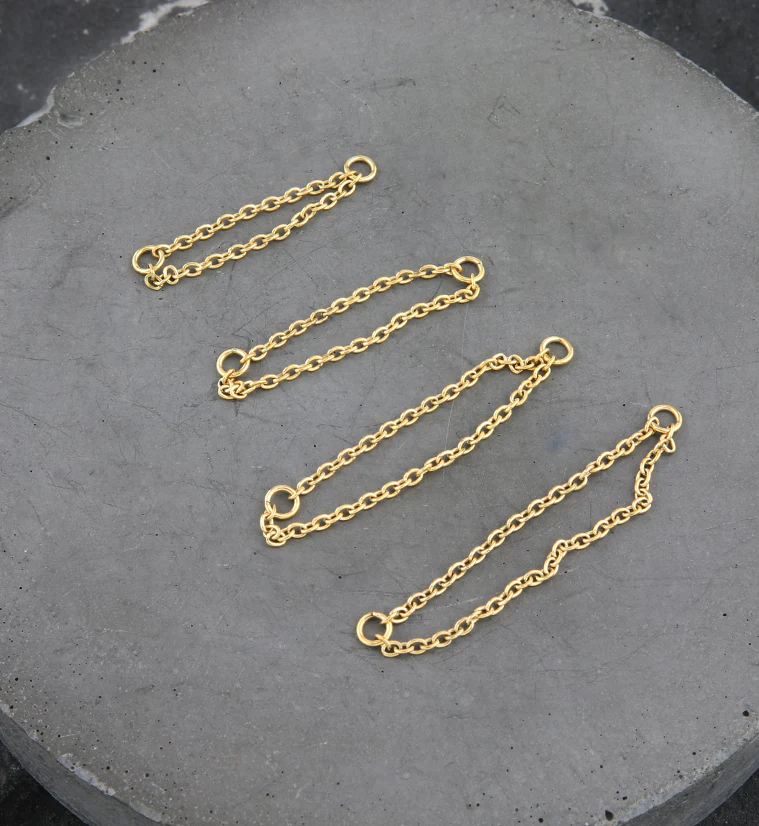 24kt Gold PVD Double Rolo Titanium Nose Piercing Chain - Image 3