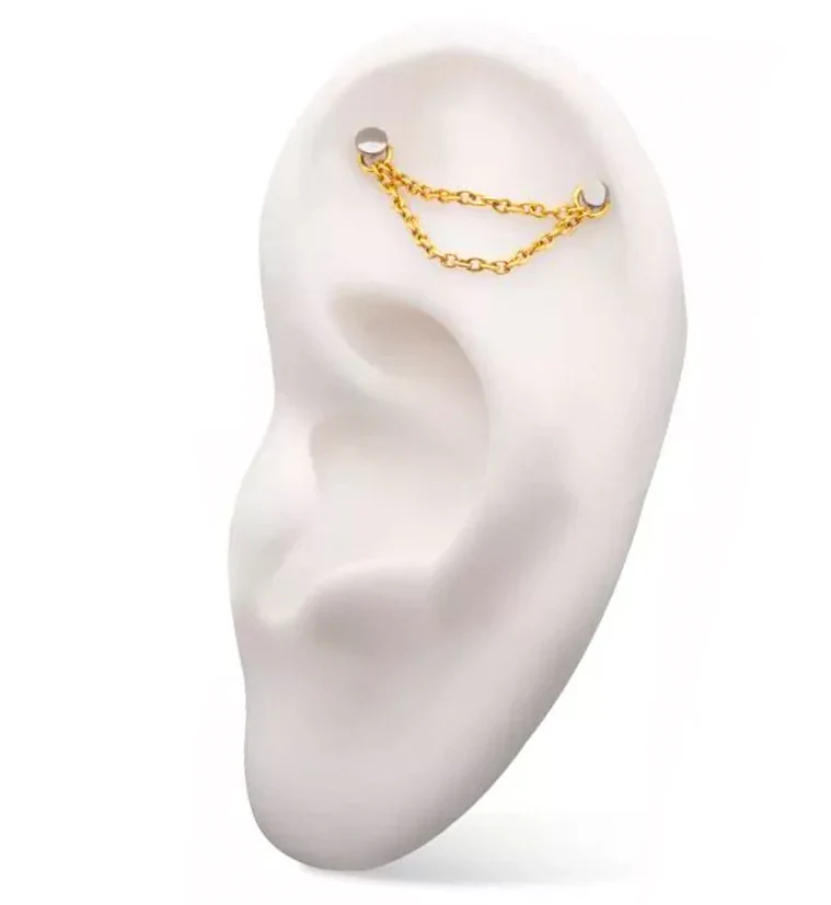 24kt Gold PVD Double Rolo Titanium Nose Piercing Chain - Image 4