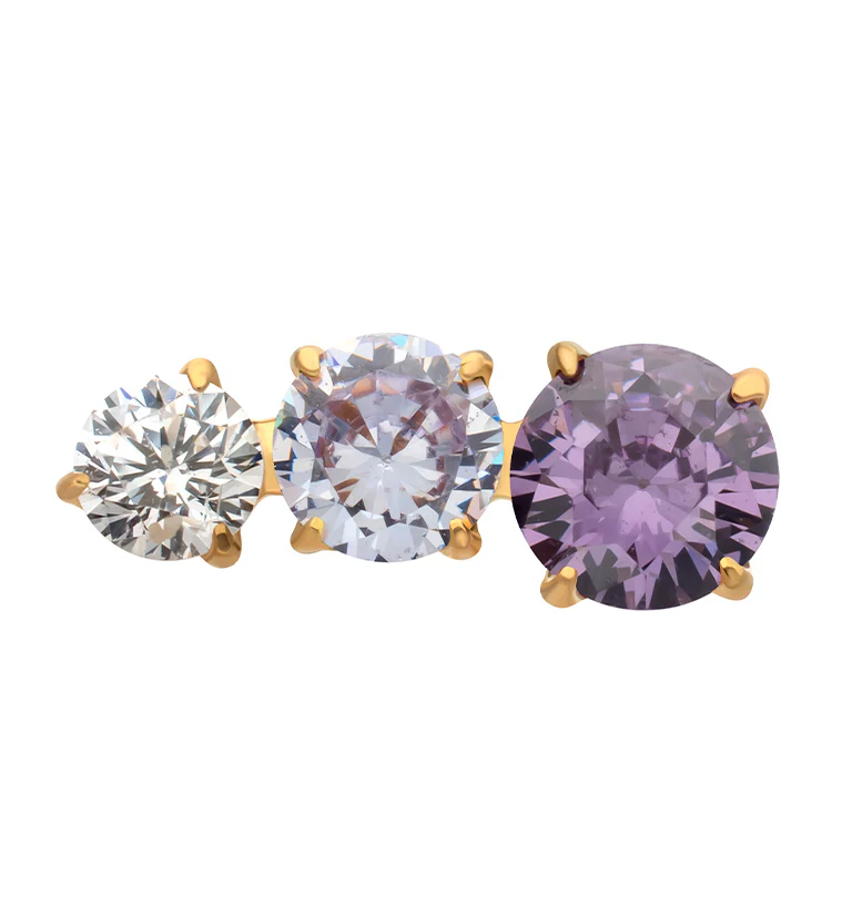 24kt Gold PVD Ellipses Amethyst CZ Titanium Threadless Top