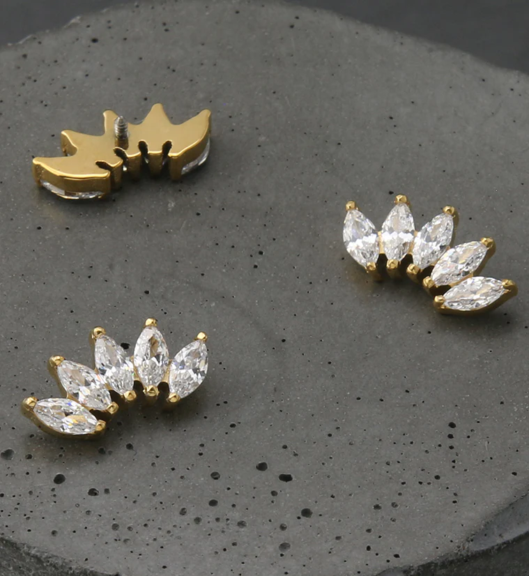 24kt Gold PVD Half Crown CZ Internally Threaded Titanium Top - Image 2