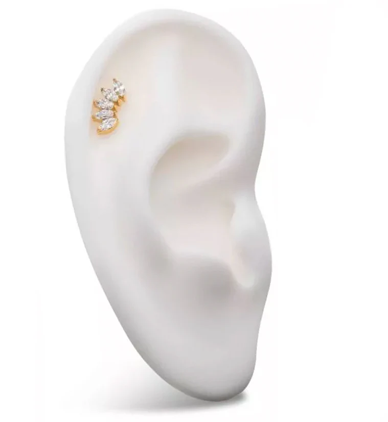 24kt Gold PVD Half Crown CZ Internally Threaded Titanium Top - Image 3