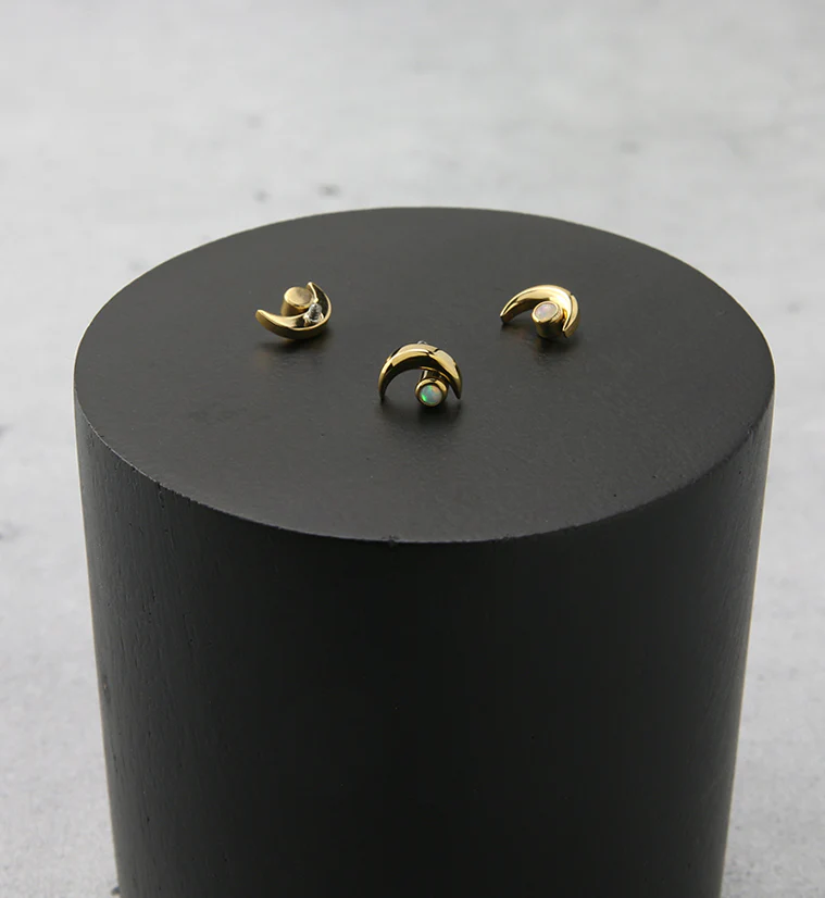 24kt Gold PVD Half Moon White Opalite Internally Threaded Titanium Top - Image 2