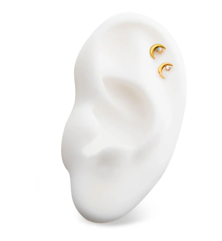 24kt Gold PVD Half Moon White Opalite Threadless Titanium Top - Image 3