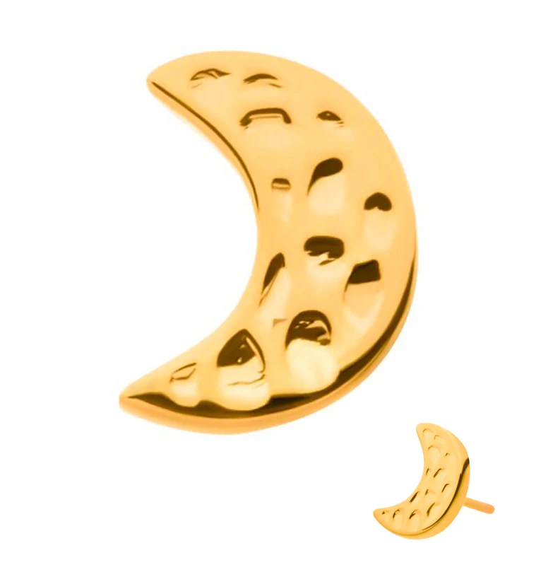 24kt Gold PVD Hammered Half Moon Threadless Titanium Top