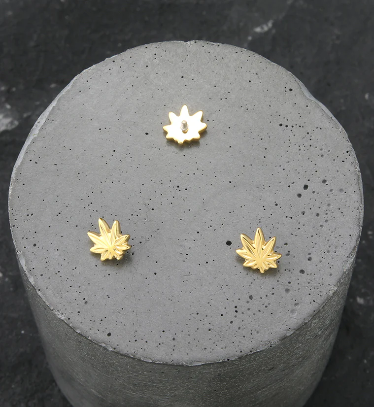 24kt Gold PVD Hemp Leaf Internally Threaded Titanium Top - Image 2