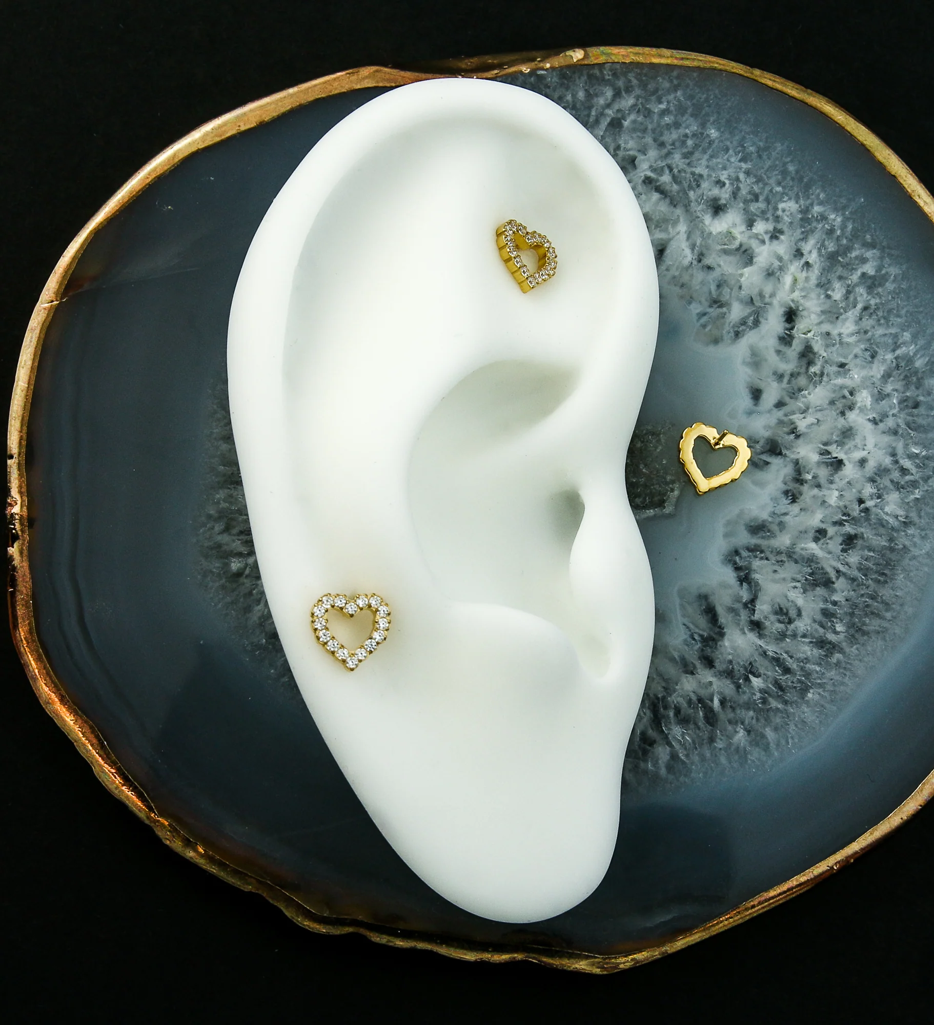 24kt Gold PVD Hollow Heart Clear CZ Titanium Threadless Top - Image 2