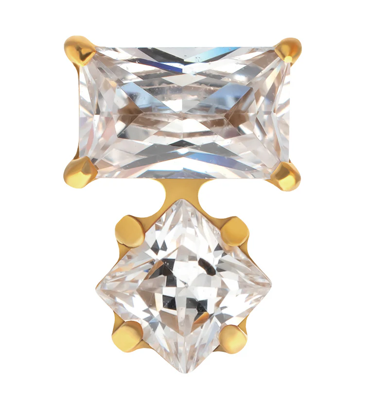 24kt Gold PVD Inverted Tilt Clear CZ Titanium Threadless Top