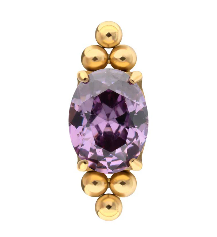 24kt Gold PVD Lamp Post Amethyst CZ Titanium Threadless Top