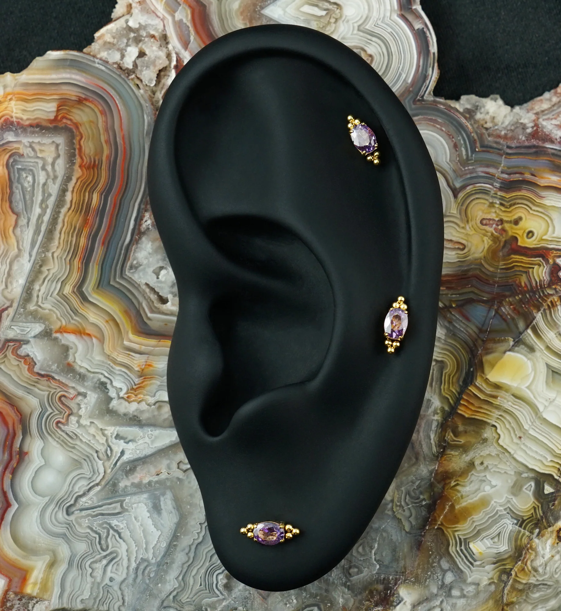 24kt Gold PVD Lamp Post Amethyst CZ Titanium Threadless Top - Image 2