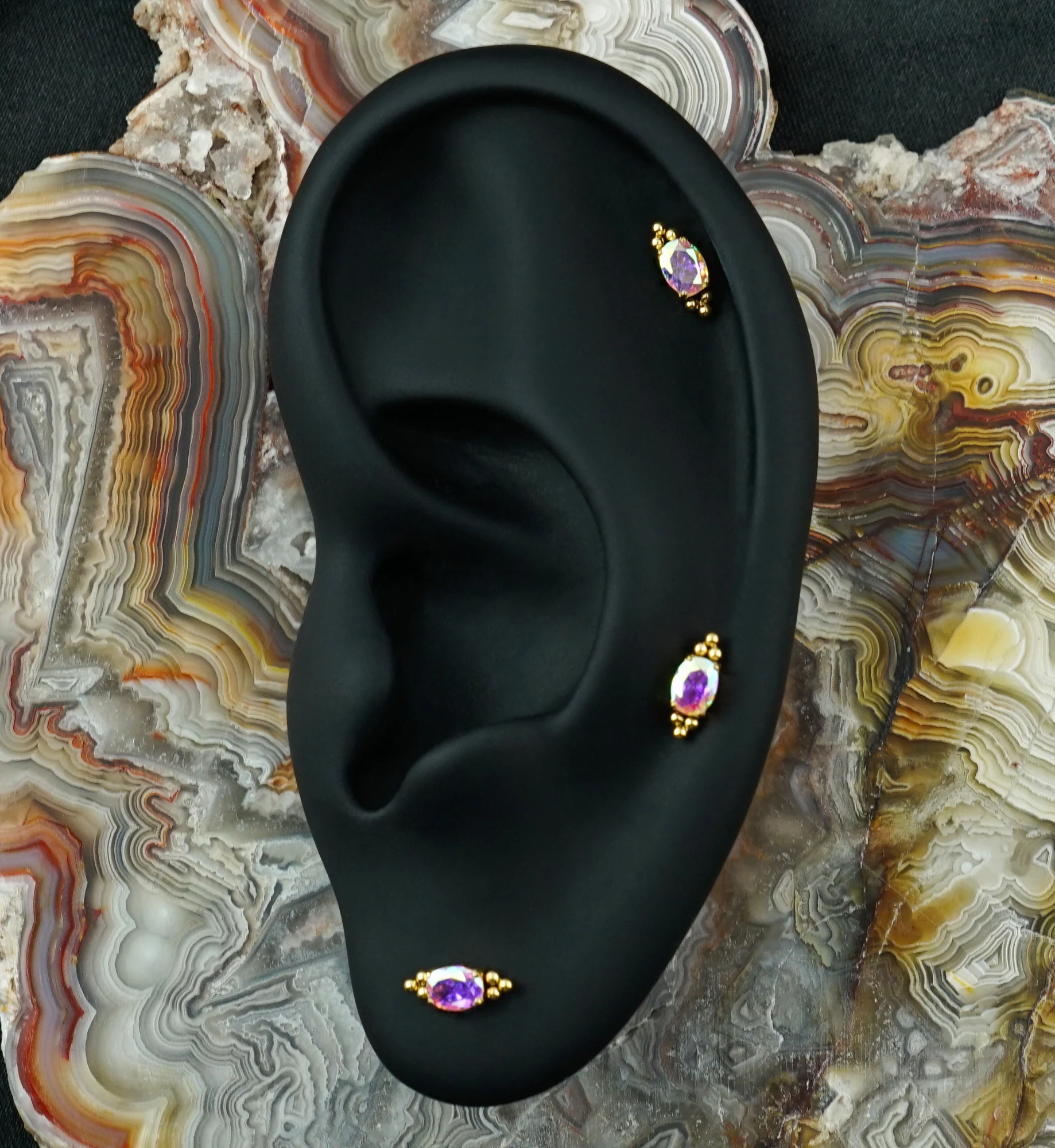 24kt Gold PVD Lamp Post Rainbow Aurora CZ Titanium Threadless Top - Image 2