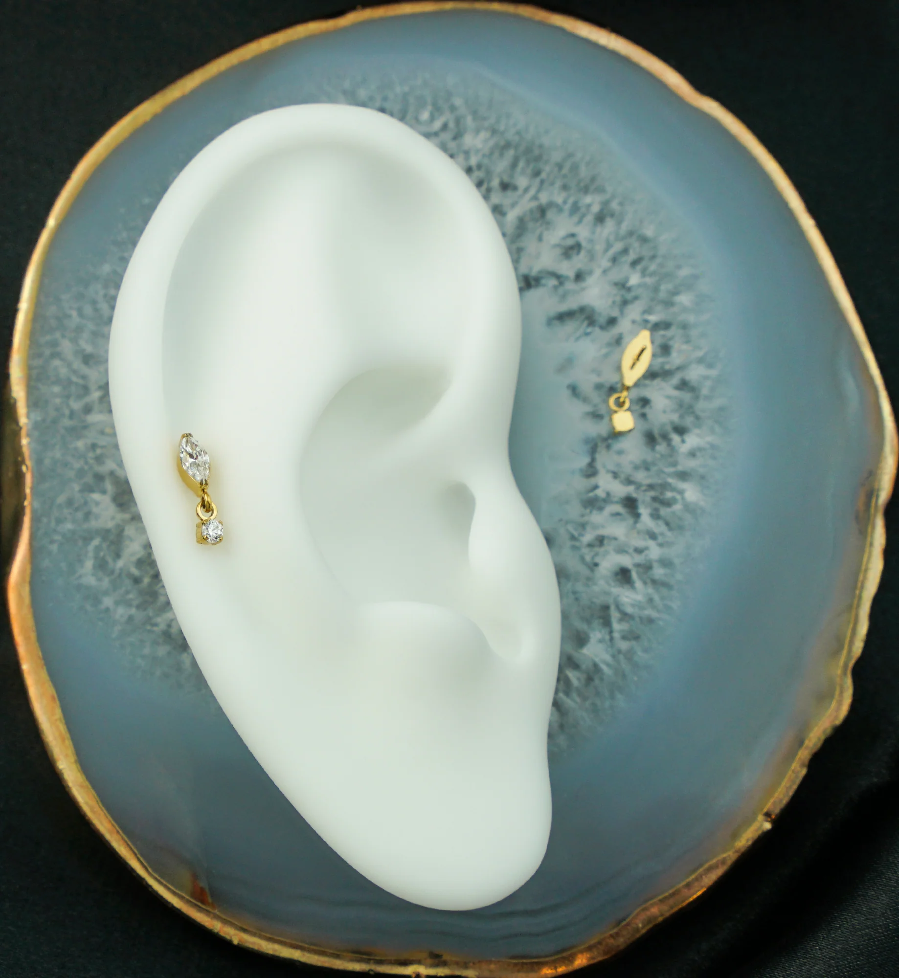 24kt Gold PVD Marquise Clear CZ Dangle Titanium Threadless Top - Image 2