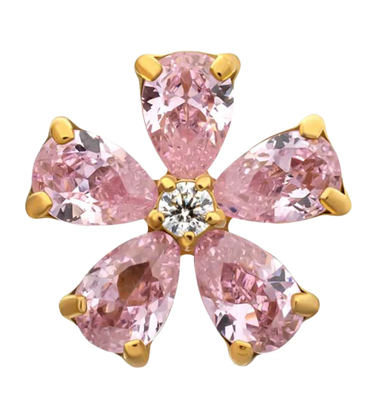 24kt Gold PVD Myosotis Pink CZ Titanium Threadless Top