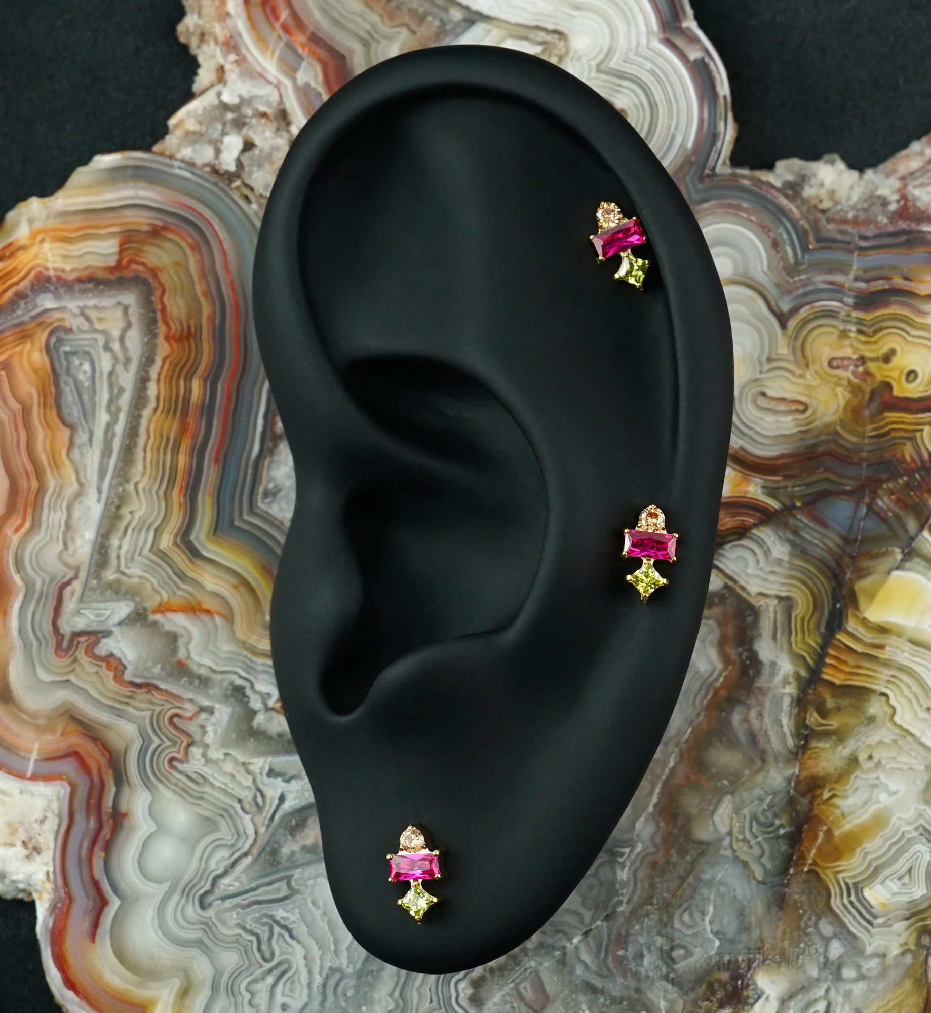 24kt Gold PVD Nocked Pink Ruby CZ Titanium Threadless Top - Image 2