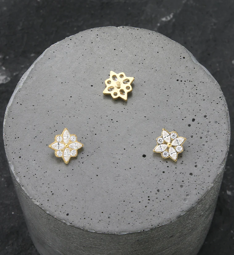 24kt Gold PVD Octagram Star CZ Internally Threaded Titanium Top - Image 2