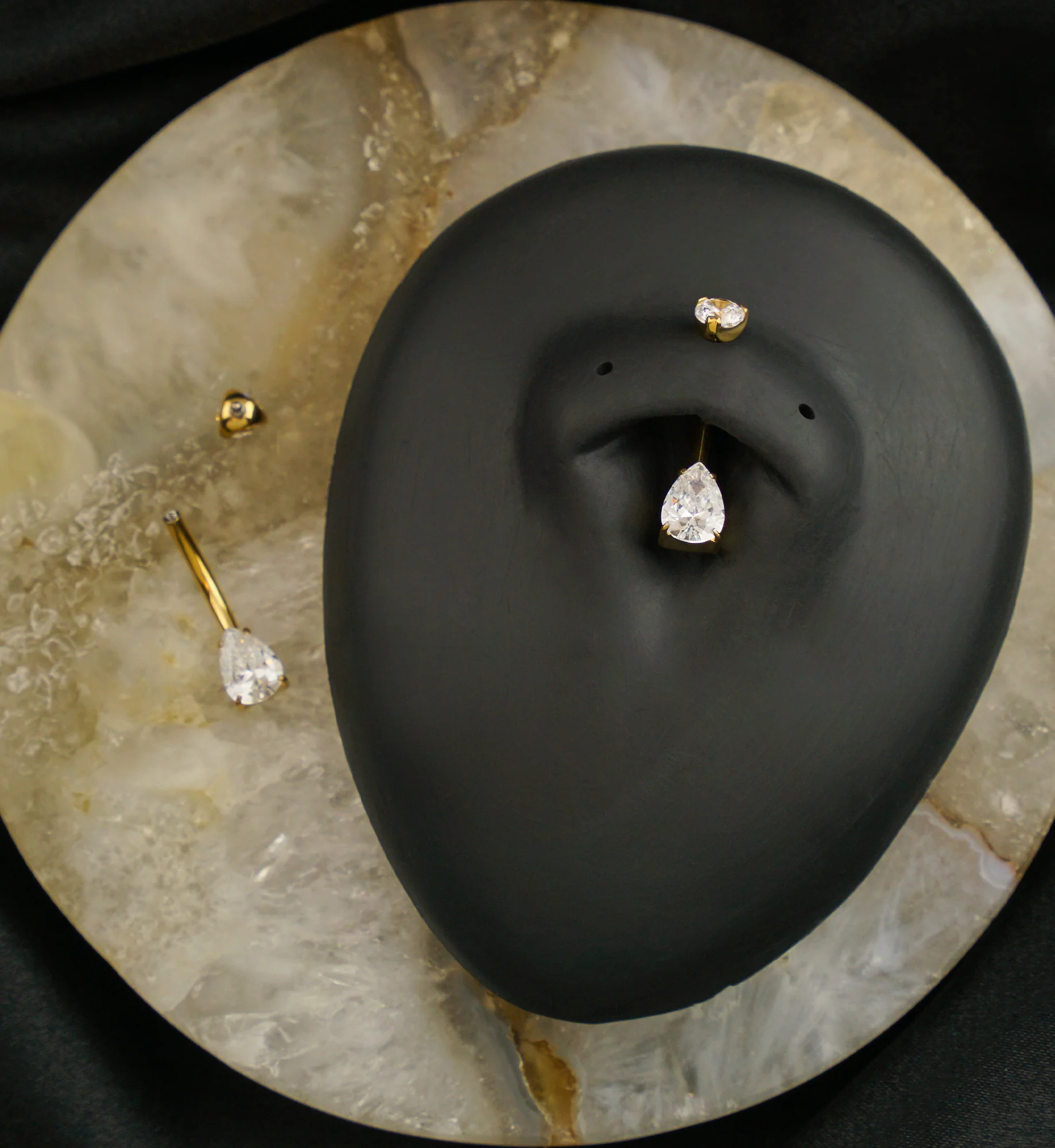 24kt Gold PVD Prong Teardrop Clear CZ Titanium Belly Button Ring - Image 2