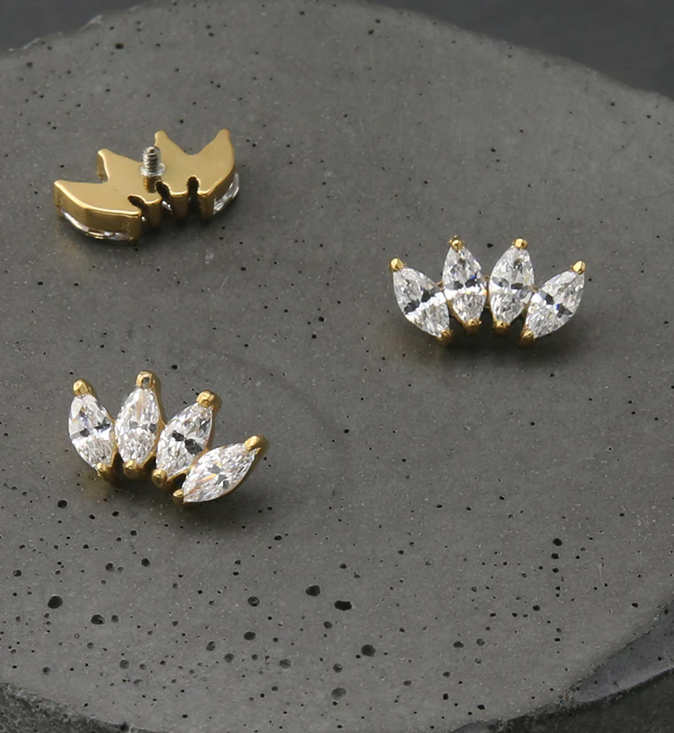 24kt Gold PVD Quartet CZ Internally Threaded Titanium Top - Image 2