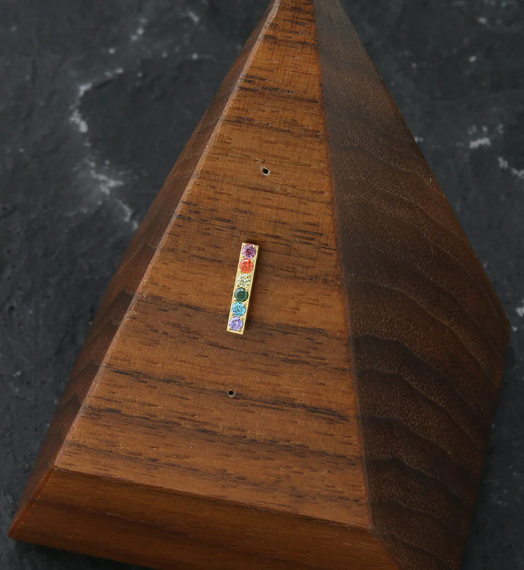 24kt Gold PVD Rainbow CZ Bar Threadless Titanium Top - Image 2