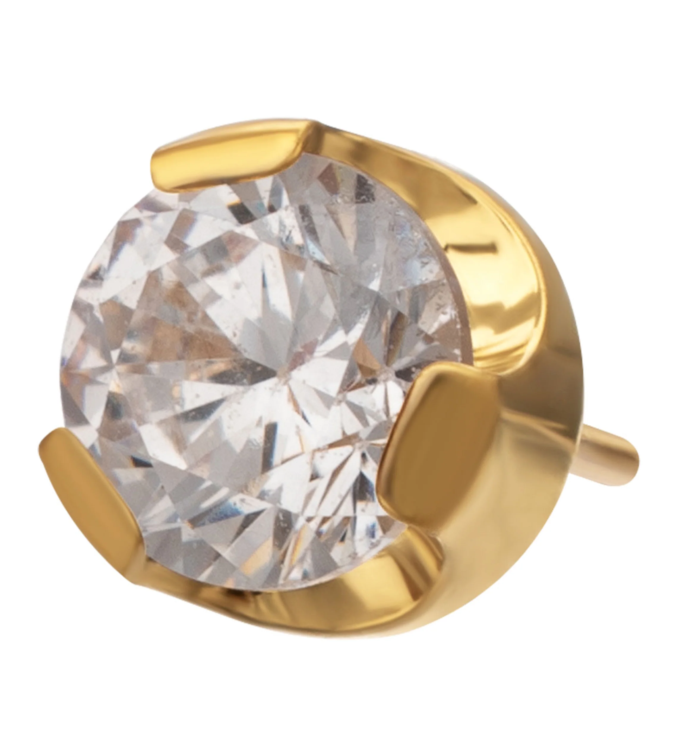 24kt Gold PVD Semi-Bezel Clear CZ Threadless Titanium Top