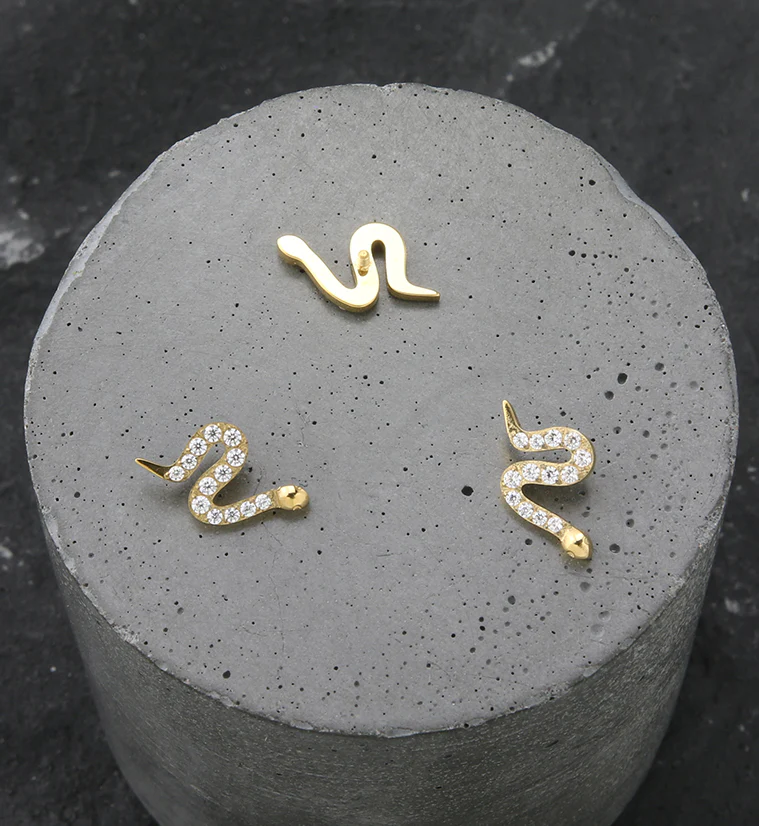 24kt Gold PVD Serpent CZ Internally Threaded Titanium Top - Image 2