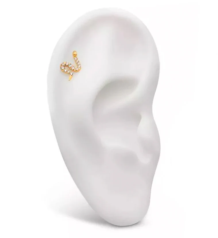 24kt Gold PVD Serpent CZ Internally Threaded Titanium Top - Image 3