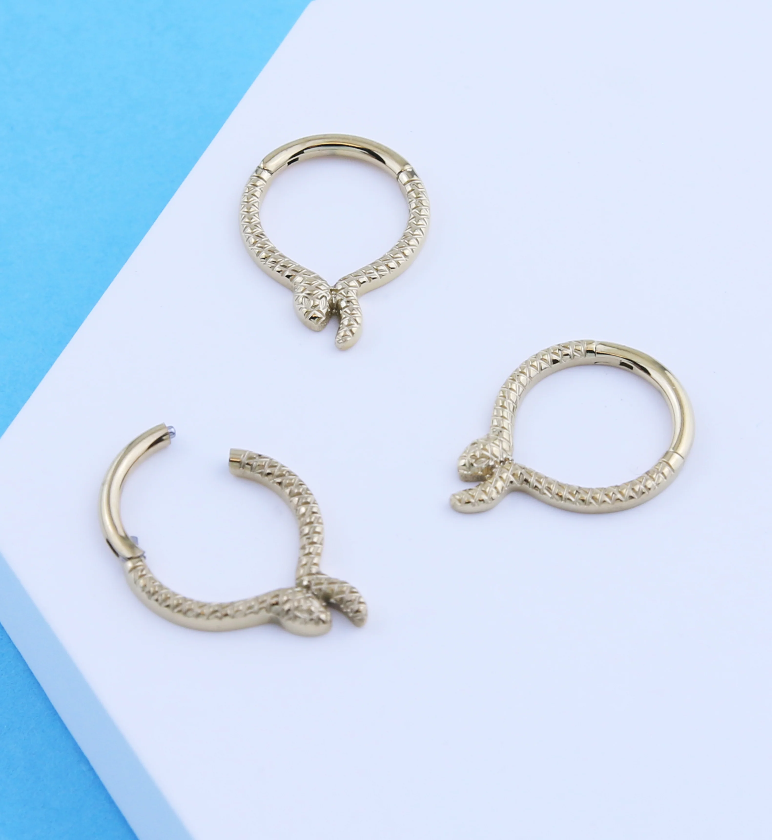 24kt Gold PVD Snake Wrap Titanium Hinged Segment Ring - Image 2