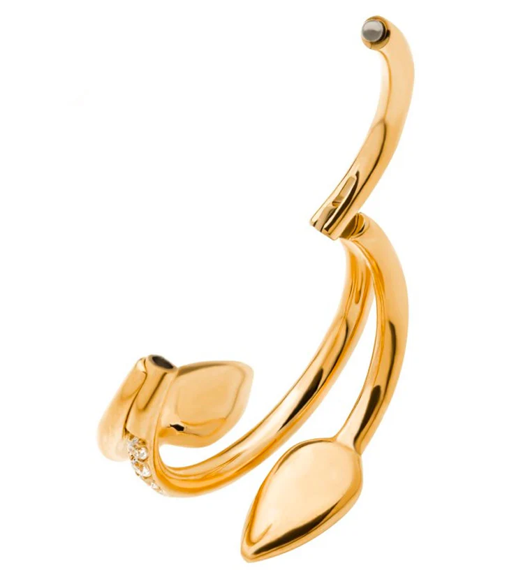 24kt Gold PVD Snake Wrap CZ Titanium Hinged Segment Ring - Image 2