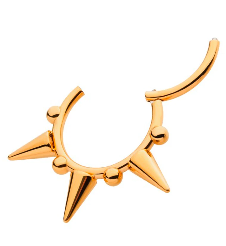 24kt Gold PVD Spike Titanium Hinged Segment Ring - Image 3
