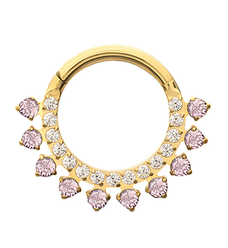 24kt Gold PVD Stonepath Pink CZ Titanium Hinged Segment Ring