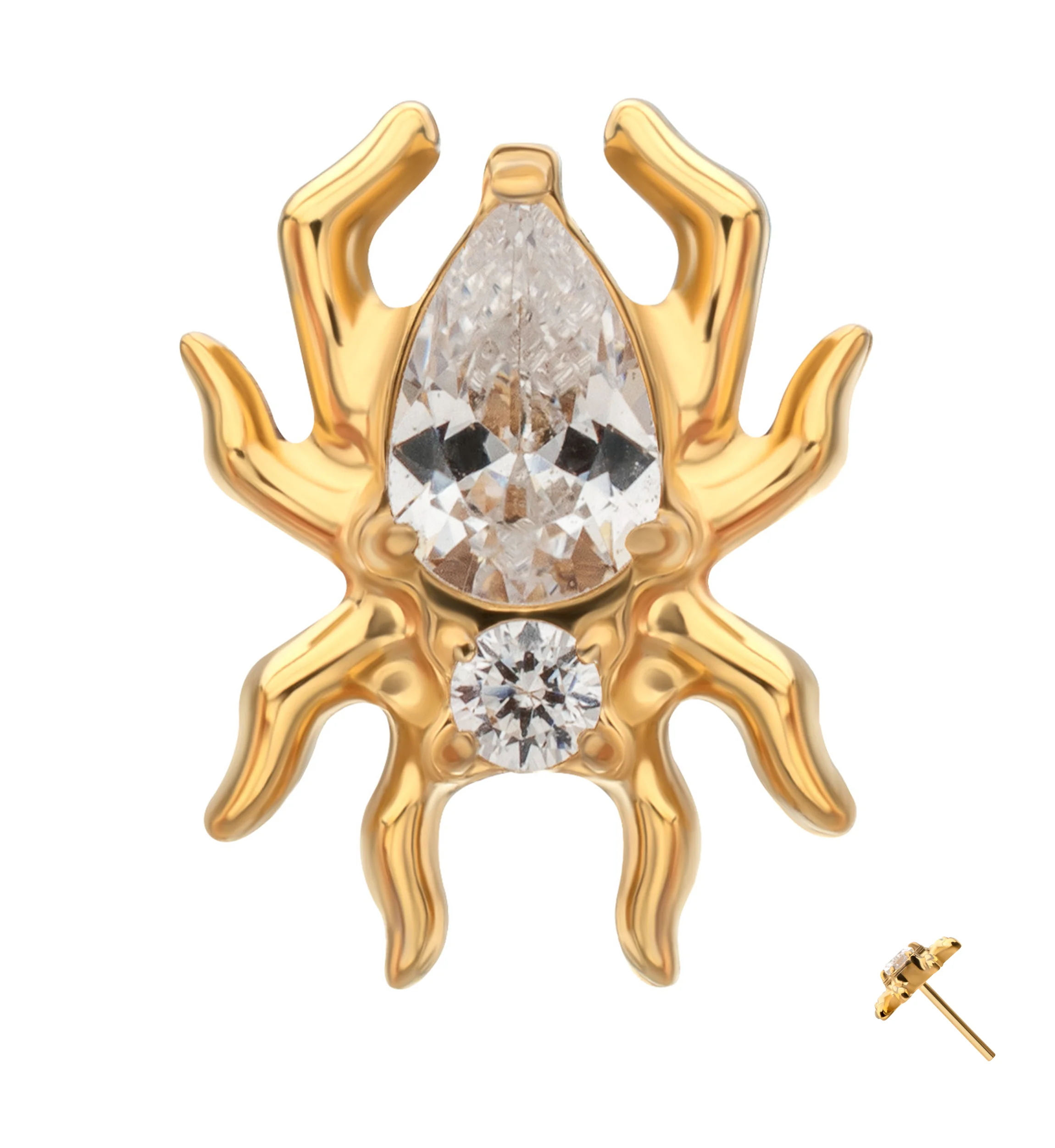 24kt Gold PVD Tarantula Clear CZ Titanium Threadless Top