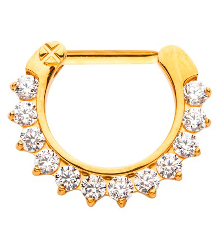 24kt Gold PVD Titanium Anterior Gem Hinged Segment Ring