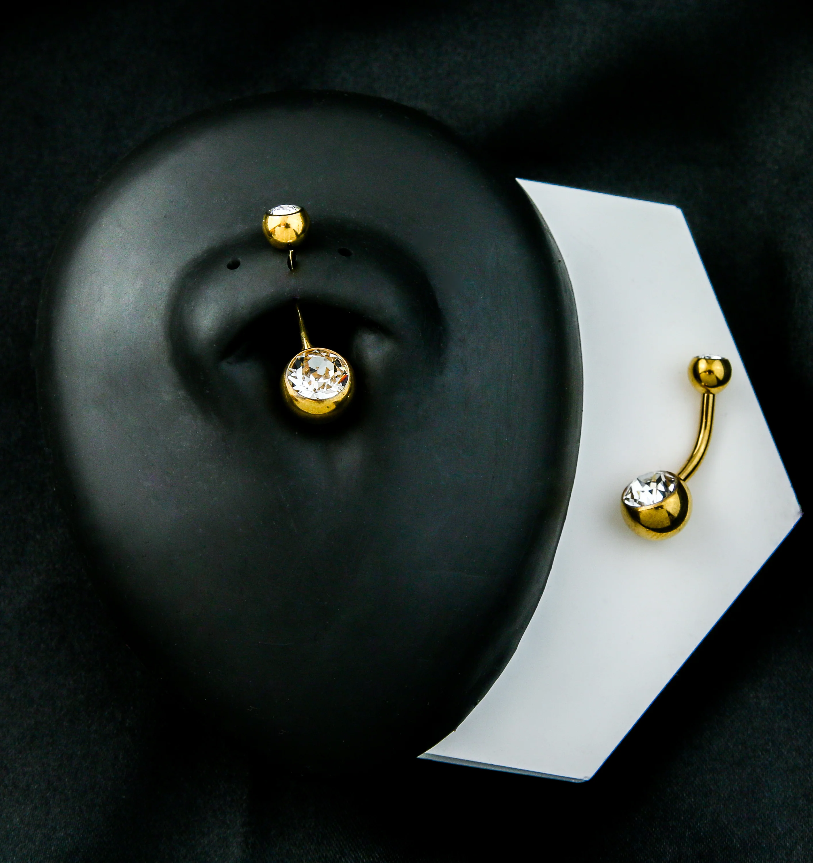 24kt Gold PVD Titanium Double Bezel CZ Belly Button Ring - Image 2