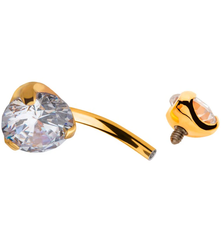 24kt Gold PVD Titanium Double CZ Belly Button Ring - Image 2