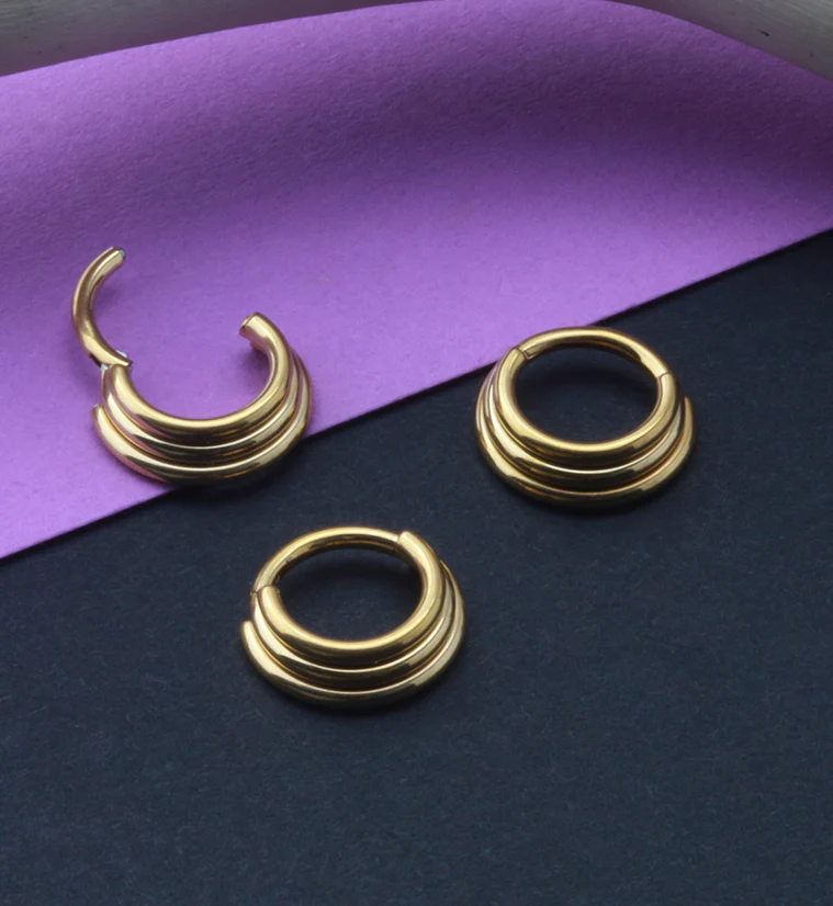 24kt Gold PVD Titanium Triple Layered Hinged Segment Ring - Image 3