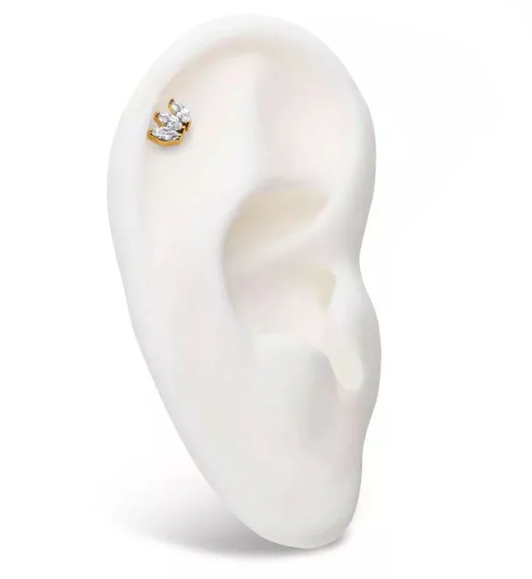 24kt Gold PVD Triple Empress CZ Threadless Titanium Top - Image 3