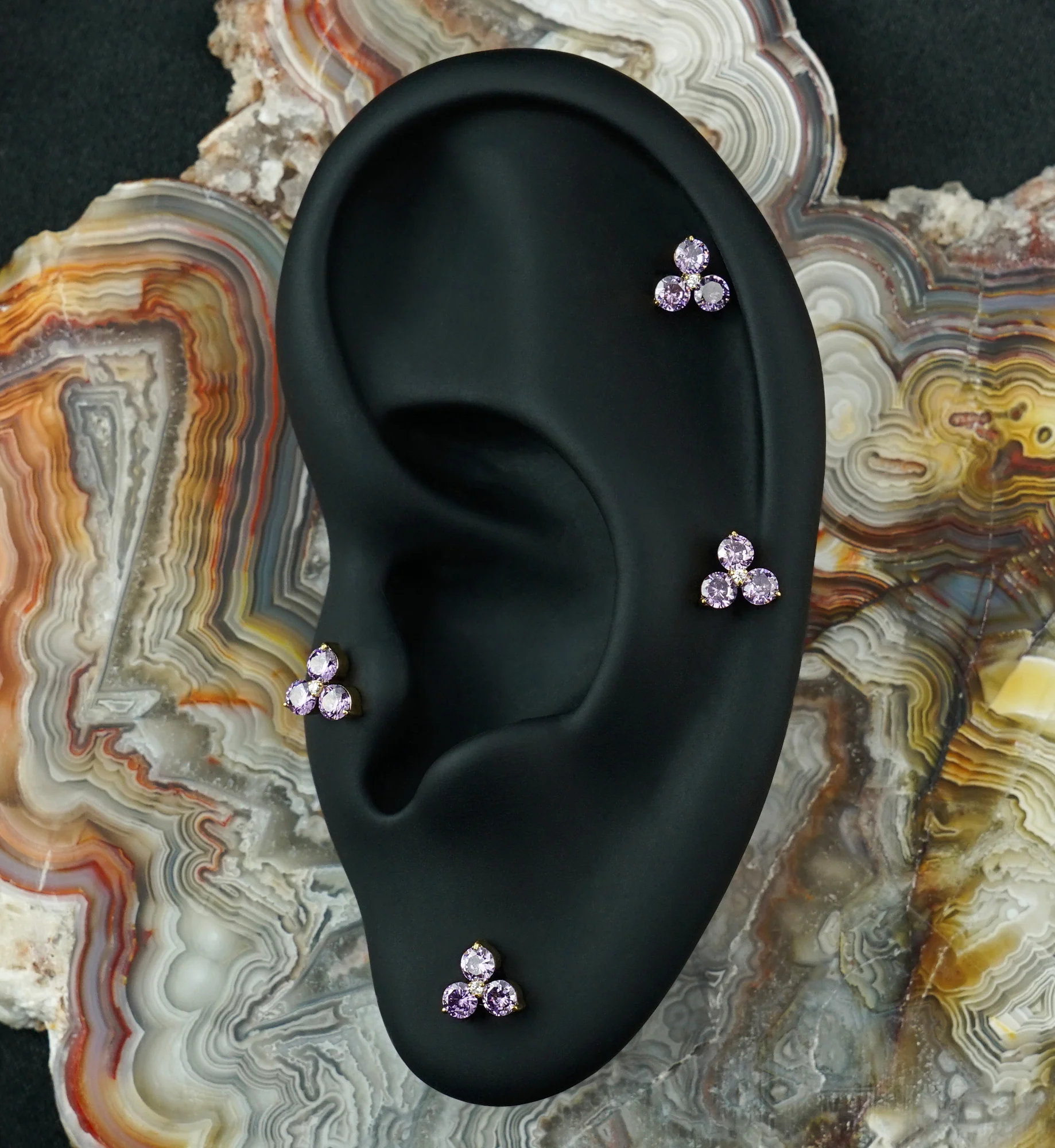 24kt Gold PVD Triplet Amethyst CZ Titanium Threadless Top - Image 2