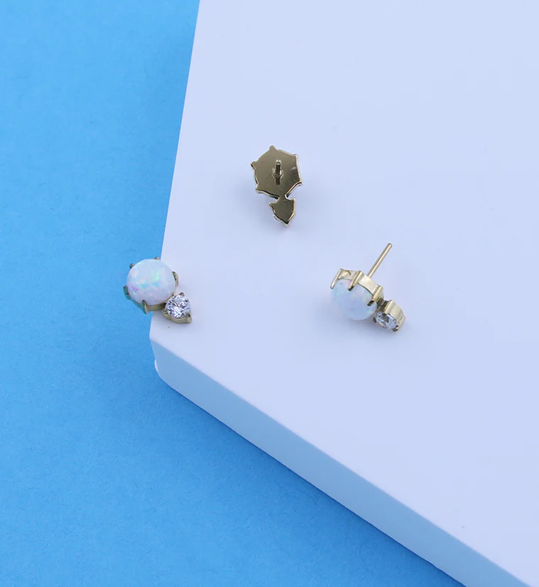 24kt Gold PVD White Opalite Drop Clear CZ Titanium Threadless Top - Image 2