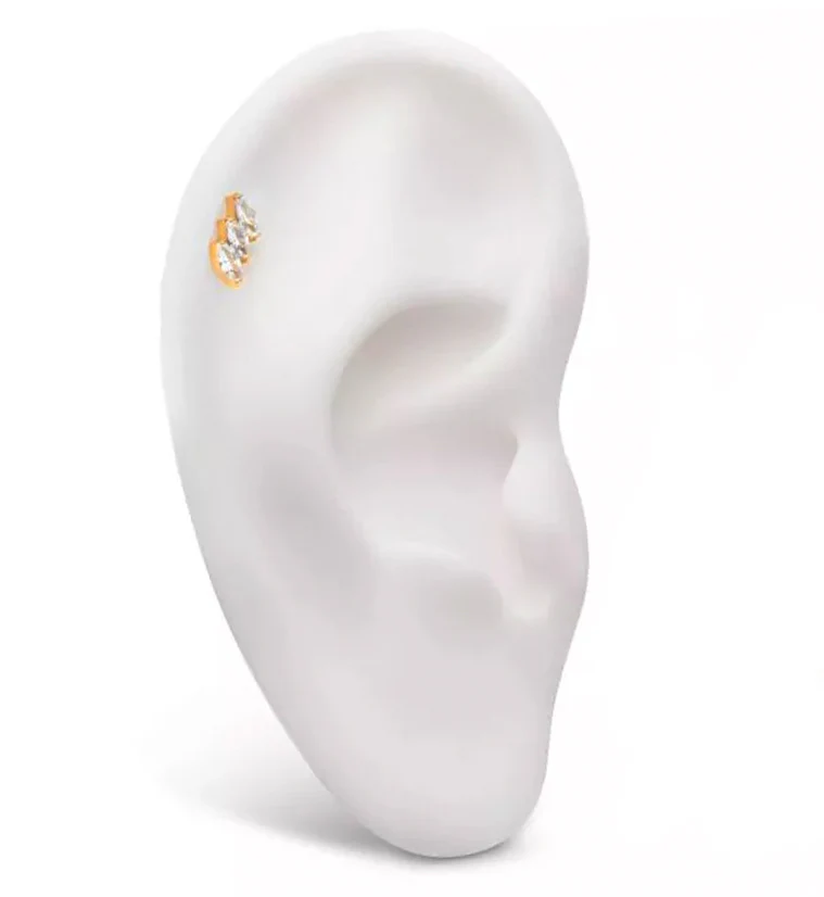 24kt Gold Slant CZ Threadless Titanium Top - Image 3