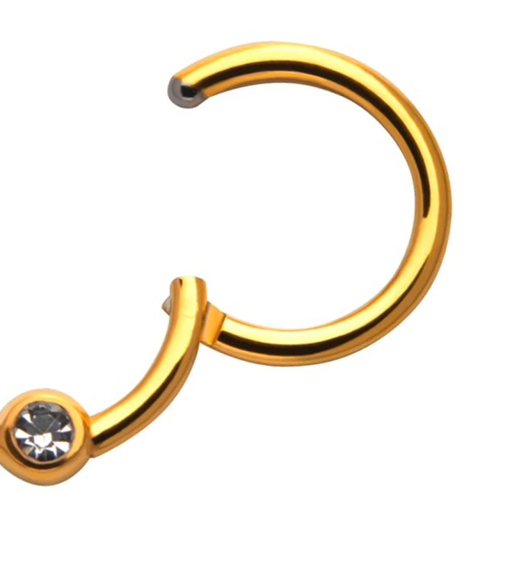 24kt PVD Gold Titanium Single CZ Hinged Segment Ring - Image 2