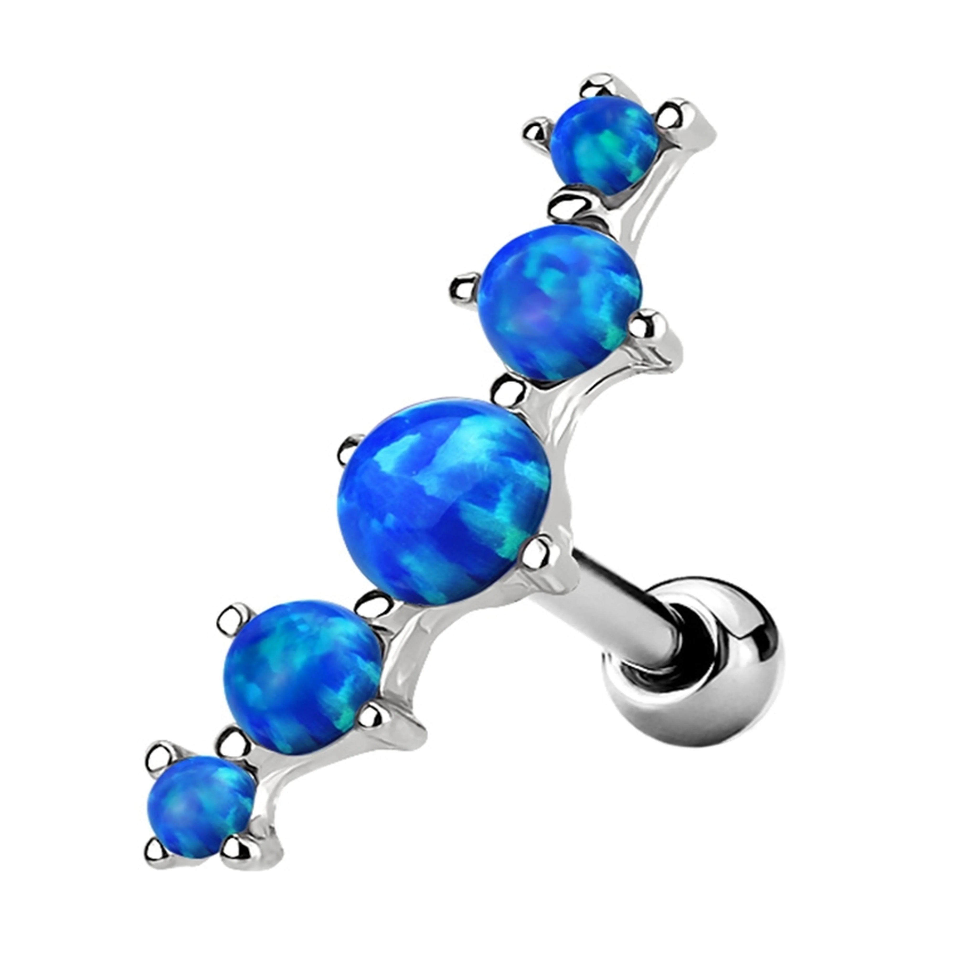 5 Ball Blue Opalite Steel Cartilage - Tragus Ring