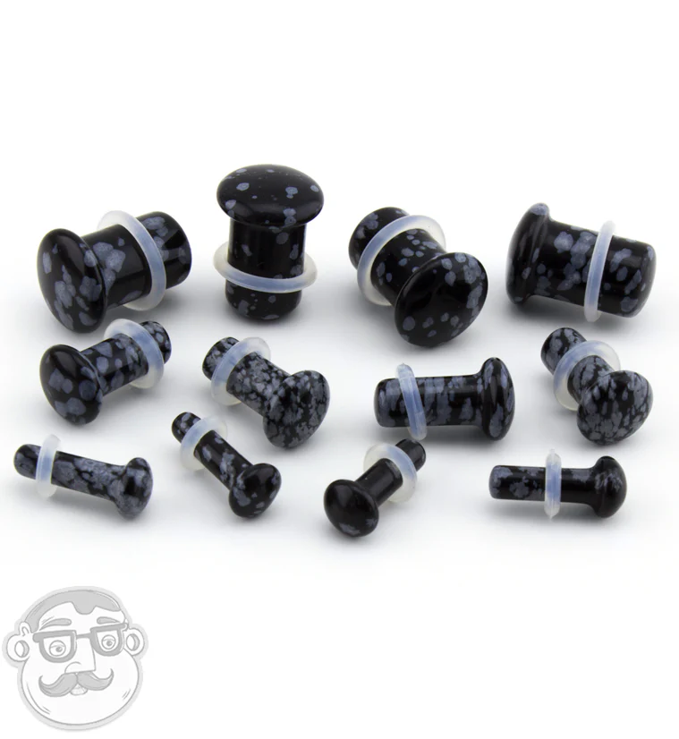 Snowflake Obsidian Single Flare Stone Plugs - Image 3